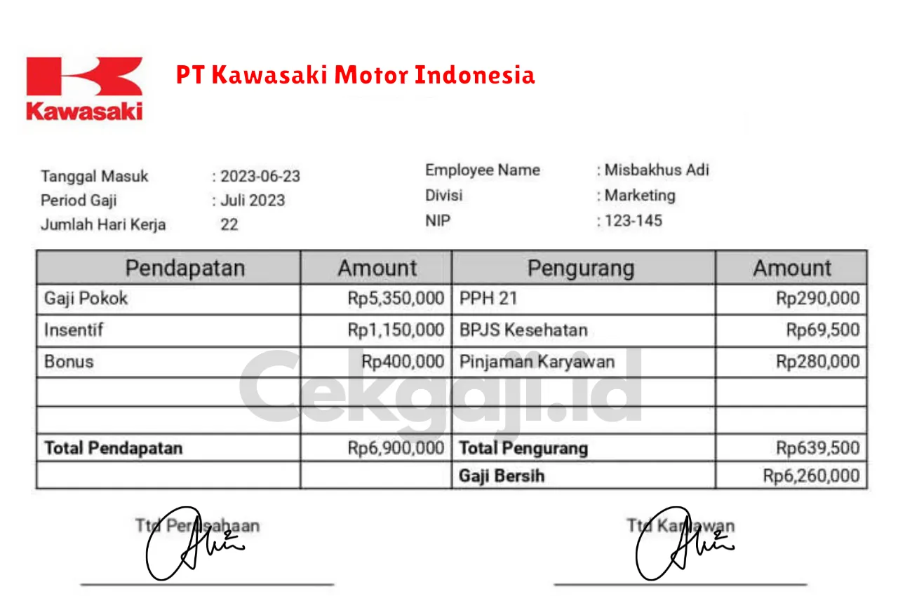 Slip Gaji PT Kawasaki Motor Indonesia