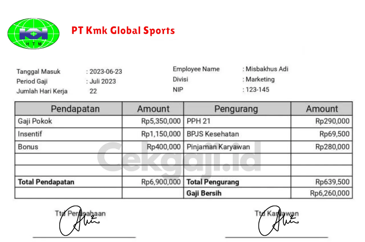 Slip Gaji PT Kmk Global Sports