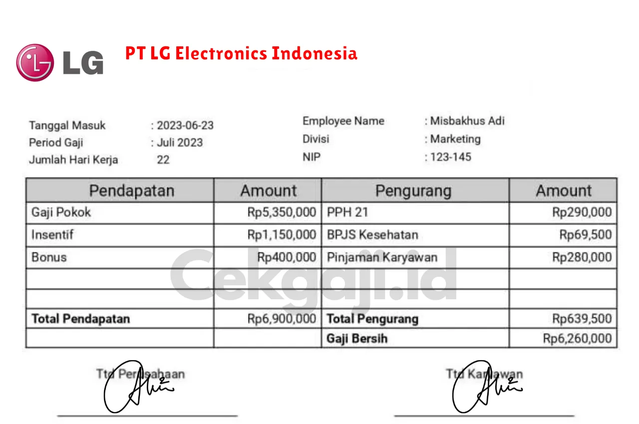 Slip Gaji PT LG Electronics Indonesia