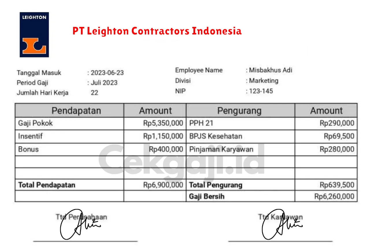 Slip Gaji PT Leighton Contractors Indonesia