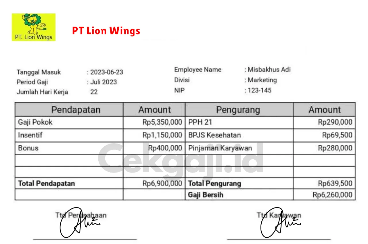 Slip Gaji PT Lion Wings