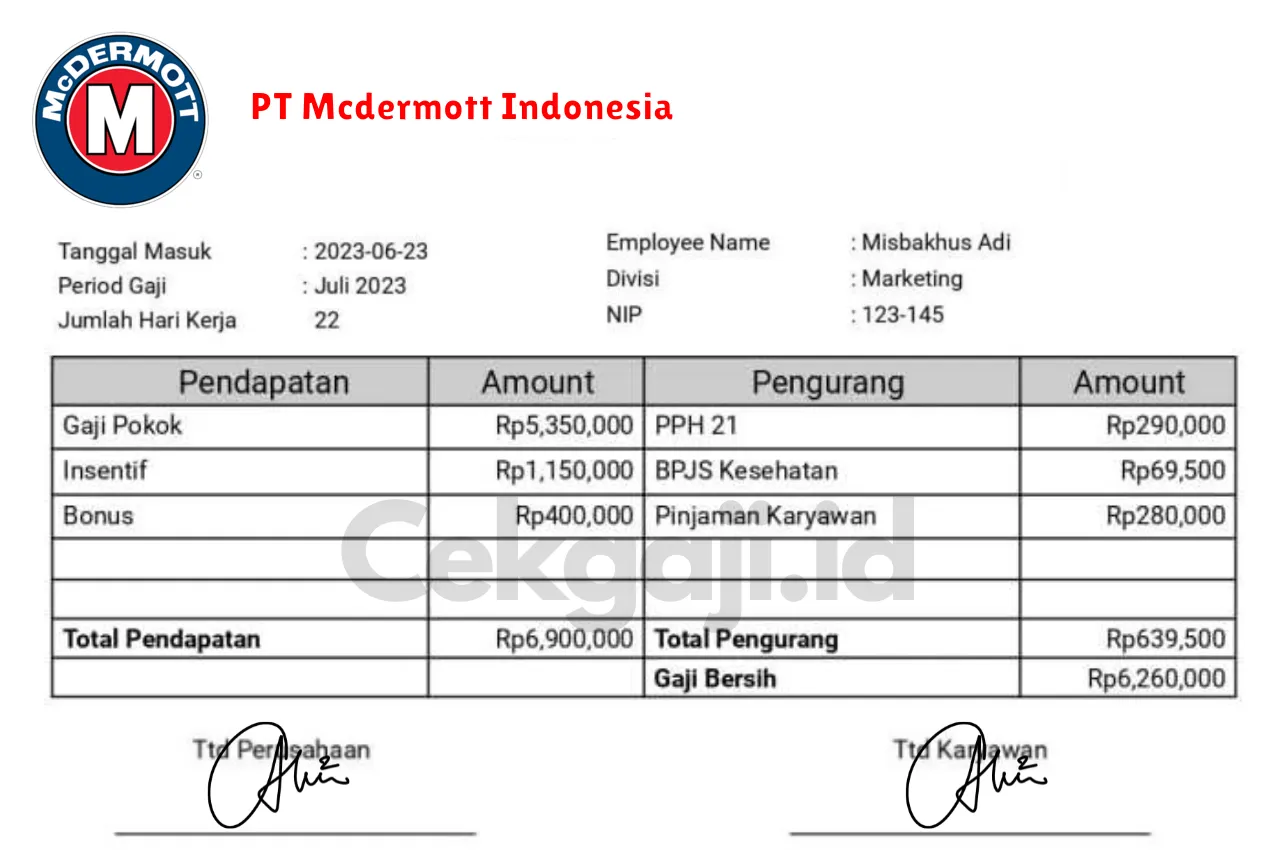 Slip Gaji PT Mcdermott Indonesia