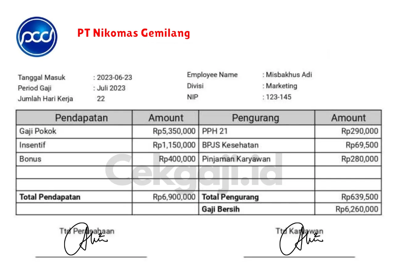Slip Gaji PT Nikomas Gemilang