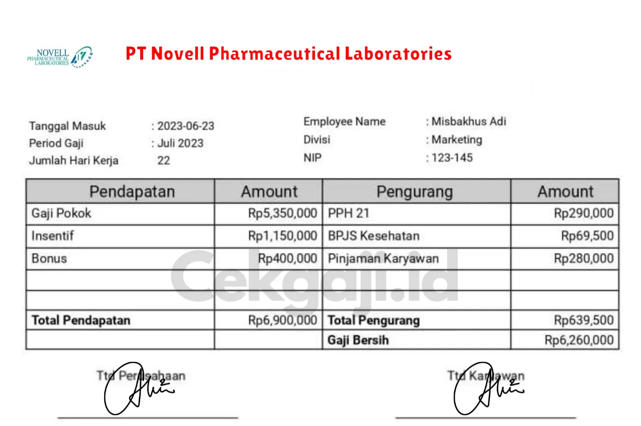 Slip Gaji PT Novell Pharmaceutical Laboratories