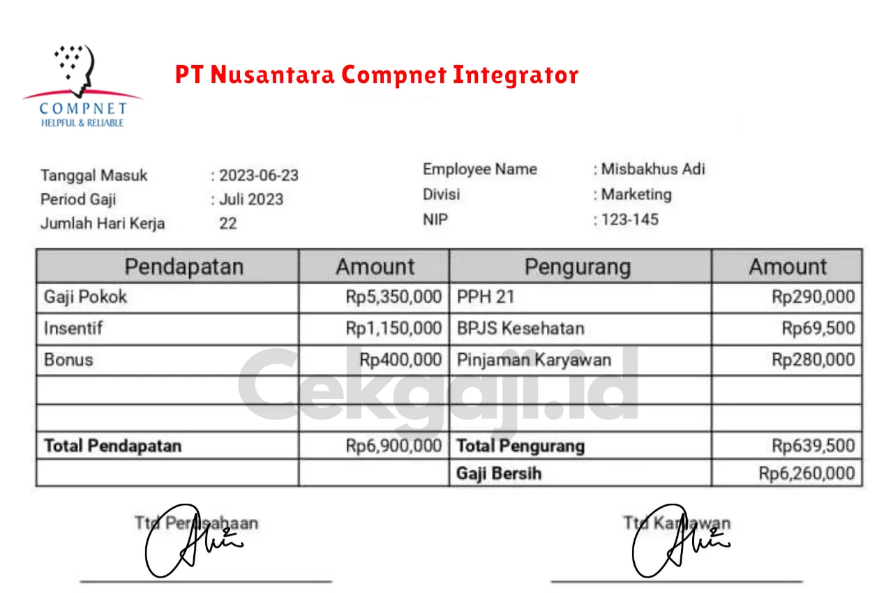 Slip Gaji PT Nusantara Compnet Integrator
