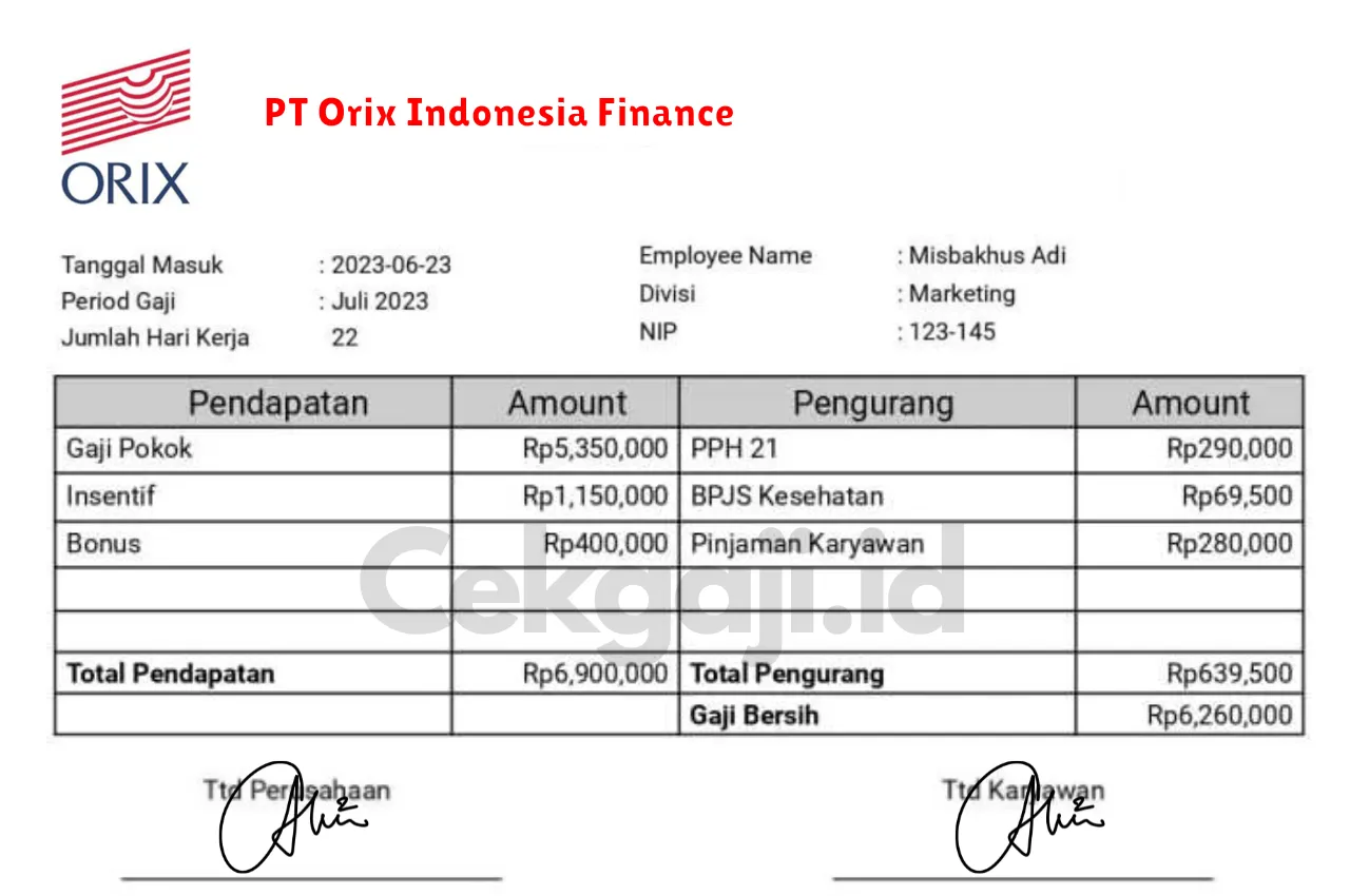 Slip Gaji PT Orix Indonesia Finance