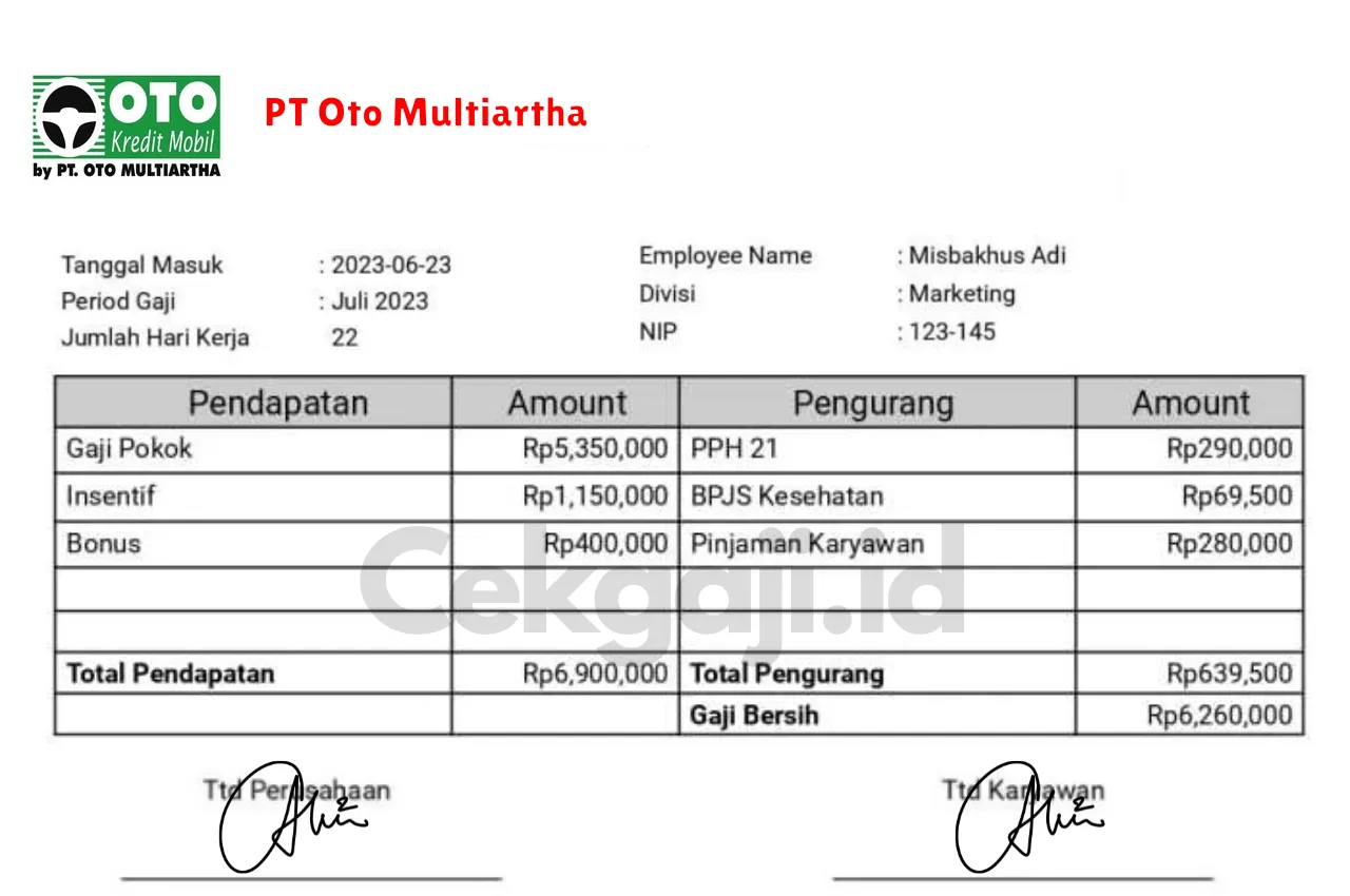 Slip Gaji PT Oto Multiartha