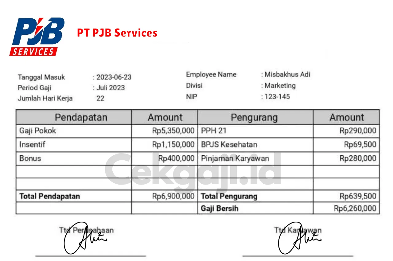 Slip Gaji PT PJB Services