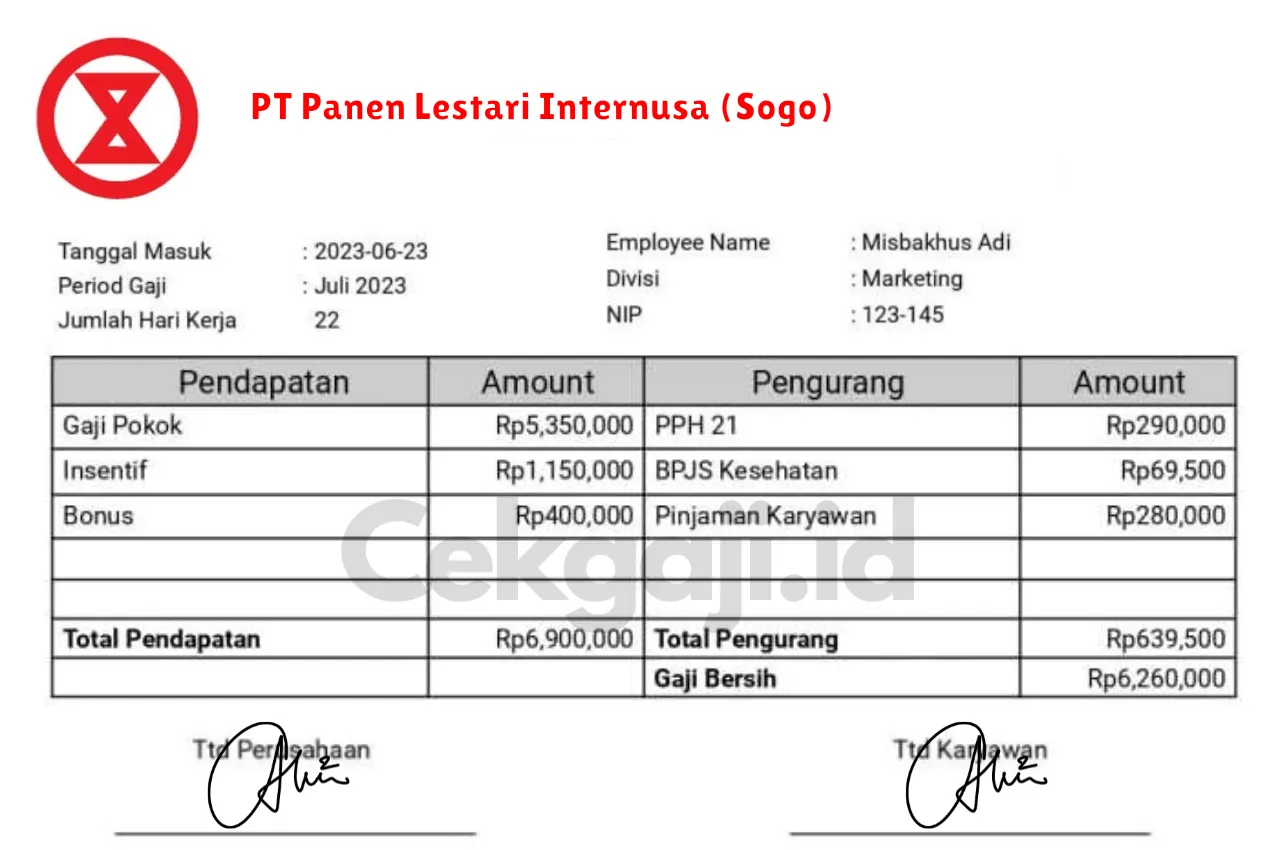 Slip Gaji PT Panen Lestari Internusa (Sogo)