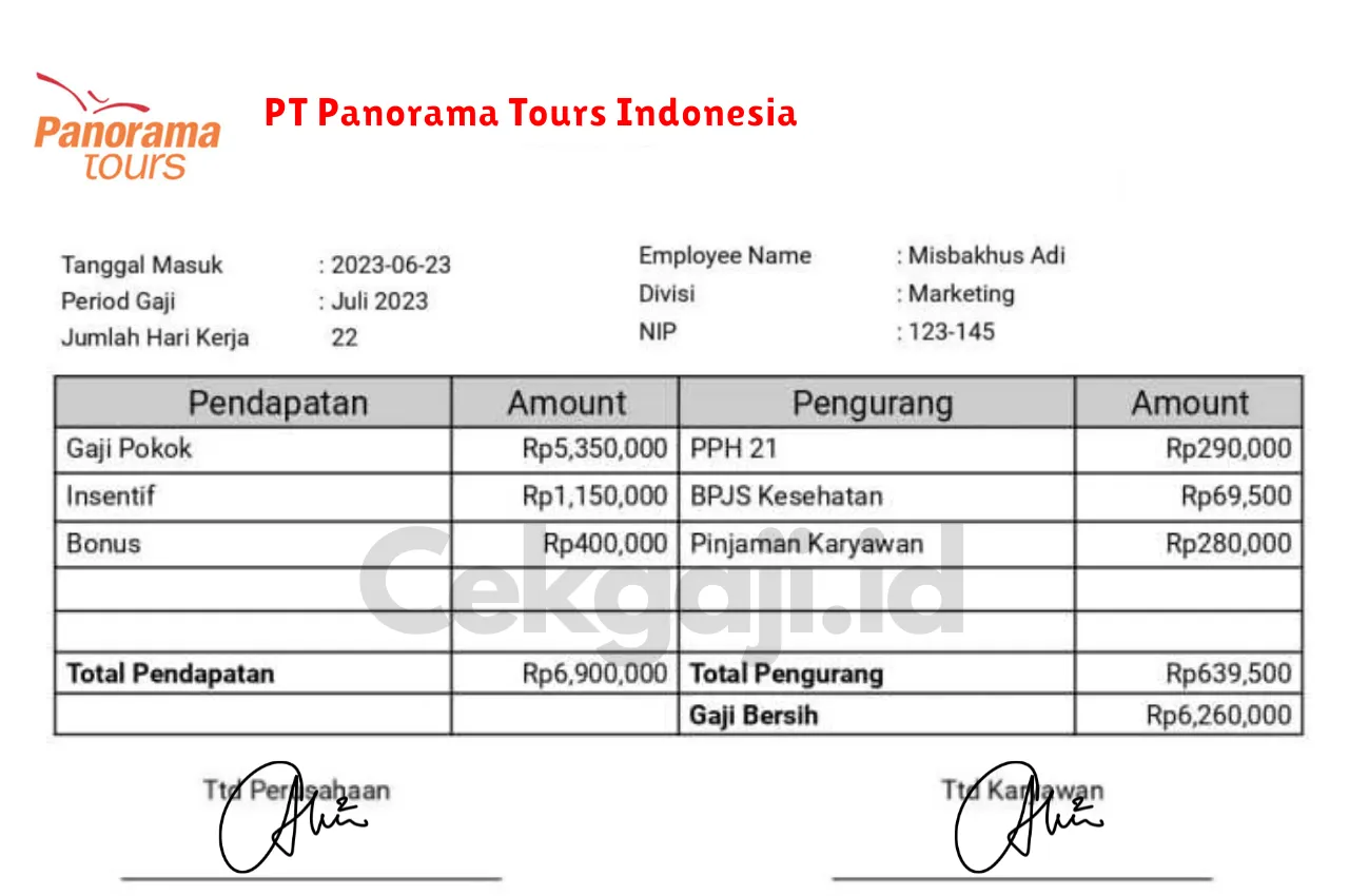 Slip Gaji PT Panorama Tours Indonesia