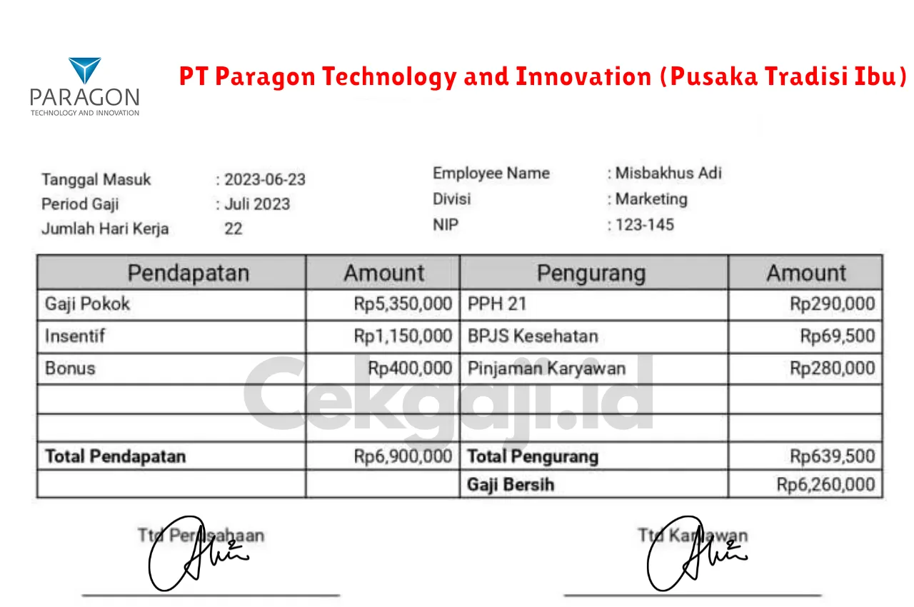 Slip Gaji PT Paragon Technology and Innovation (Pusaka Tradisi Ibu)