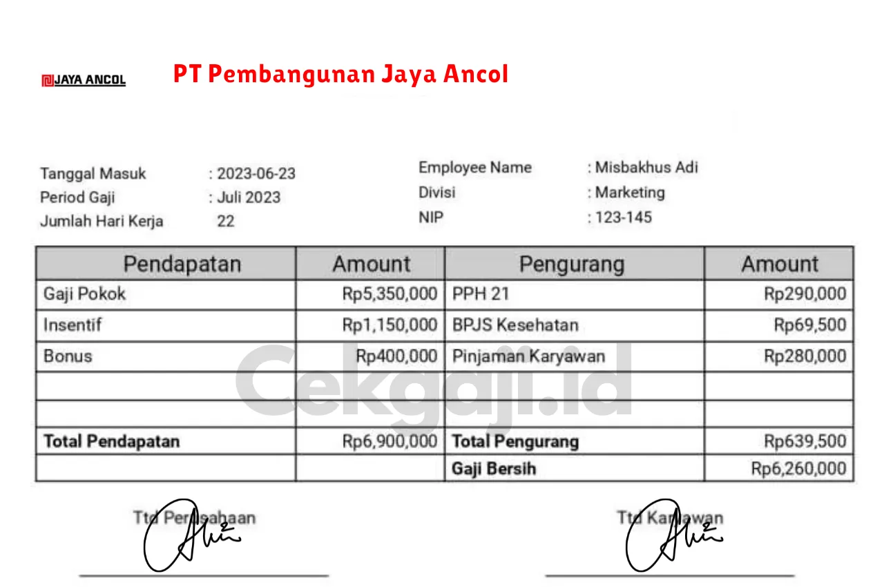 Slip Gaji PT Pembangunan Jaya Ancol