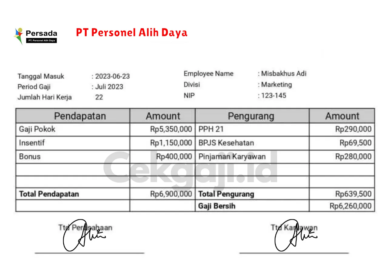 Slip Gaji PT Personel Alih Daya