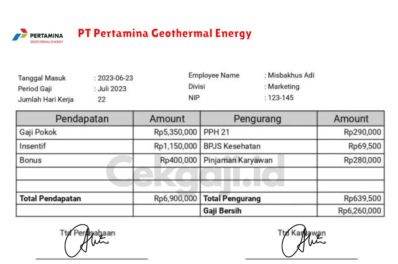 Slip Gaji PT Pertamina Geothermal Energy