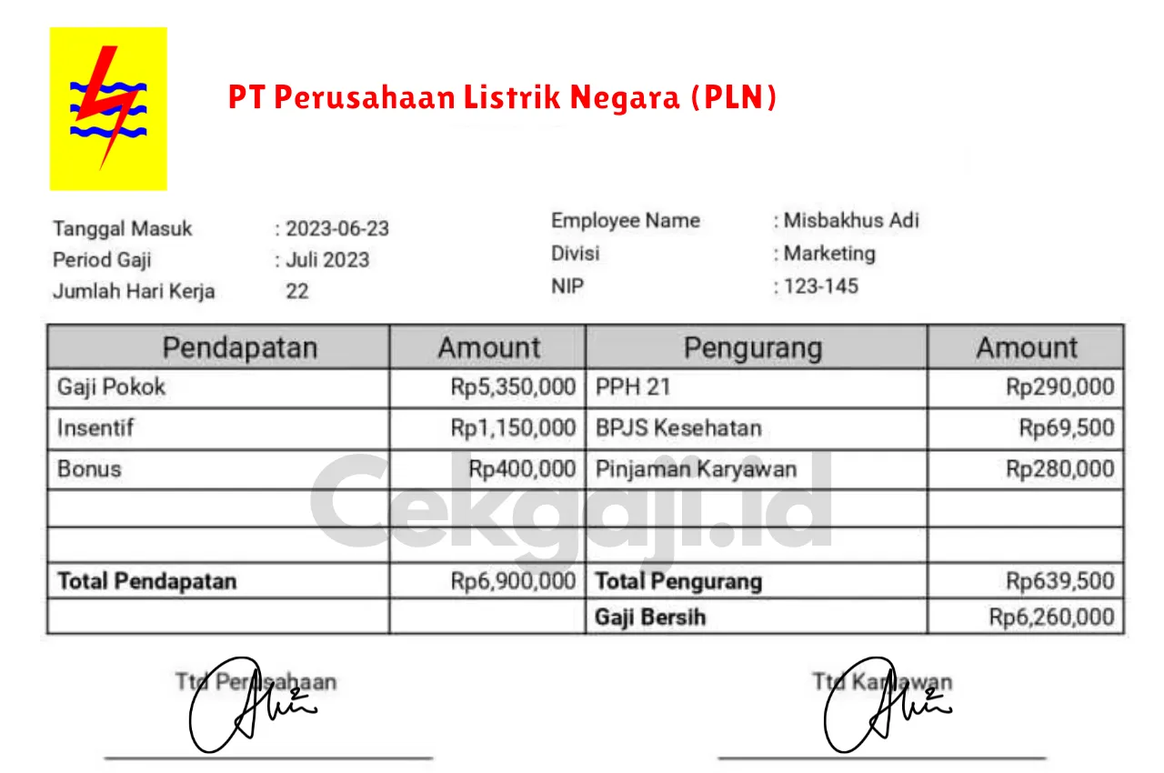 Slip Gaji PT Perusahaan Listrik Negara (PLN)