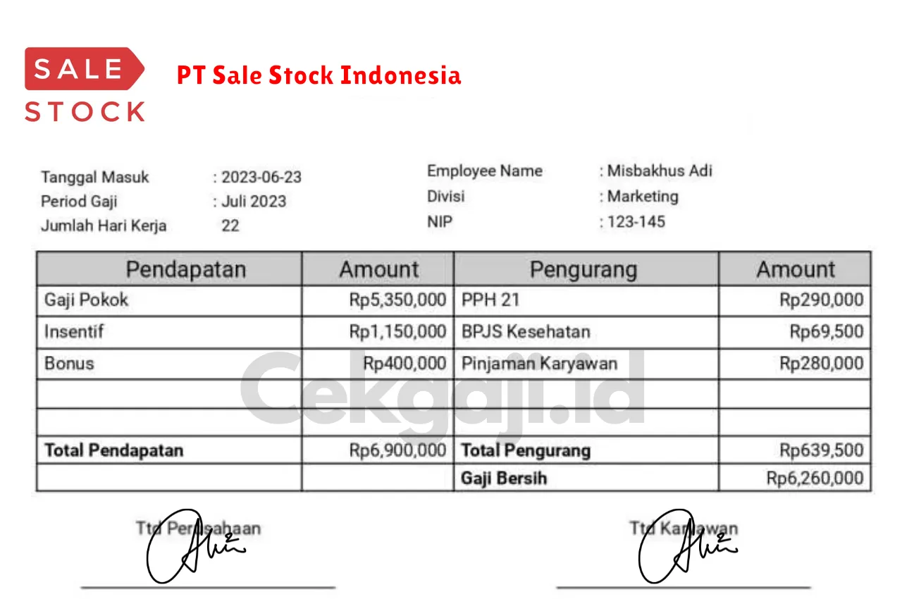 Slip Gaji PT Sale Stock Indonesia