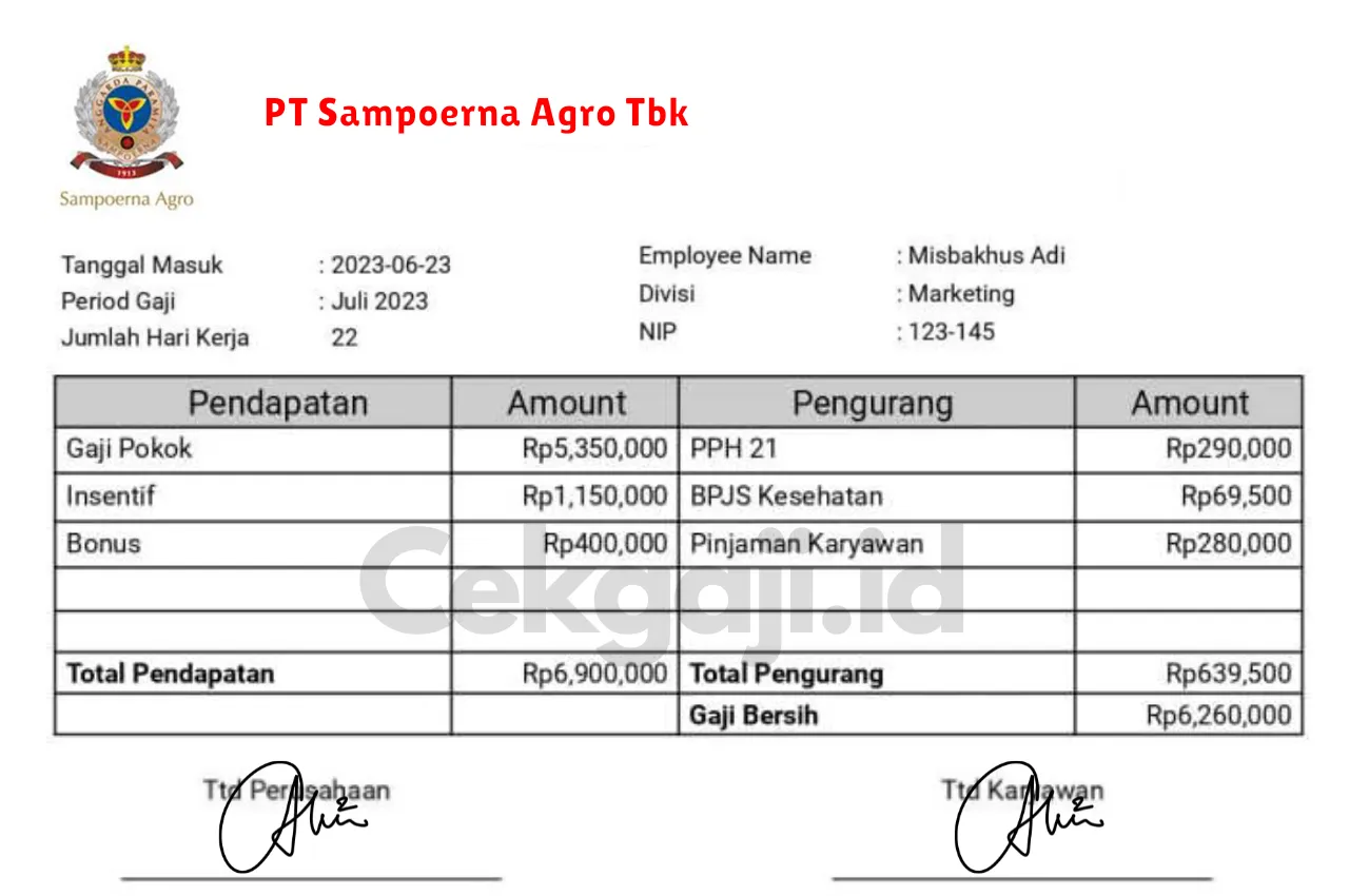 Slip Gaji PT Sampoerna Agro Tbk
