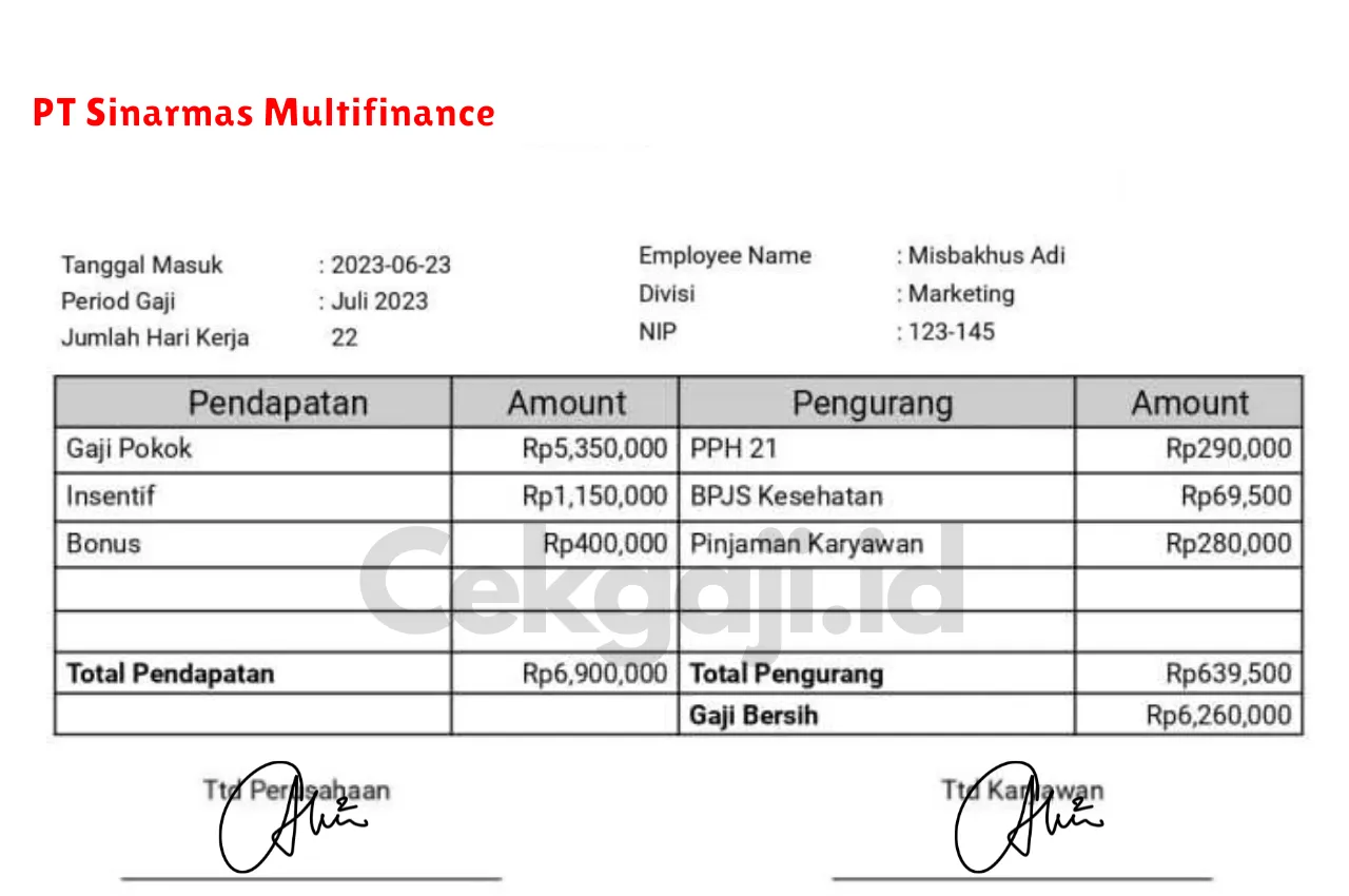 Slip Gaji PT Sinarmas Multifinance