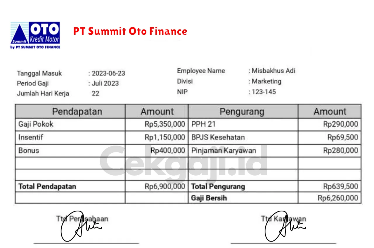Slip Gaji PT Summit Oto Finance