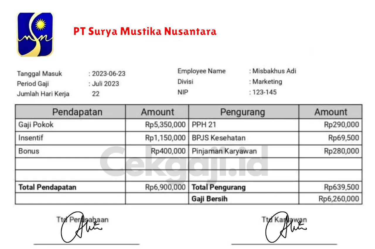 Slip Gaji PT Surya Mustika Nusantara