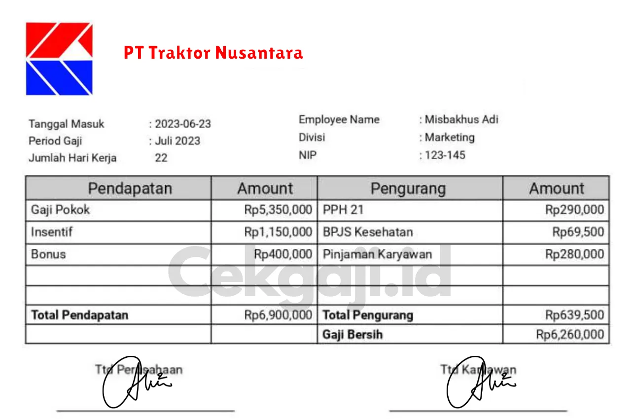 Slip Gaji PT Traktor Nusantara