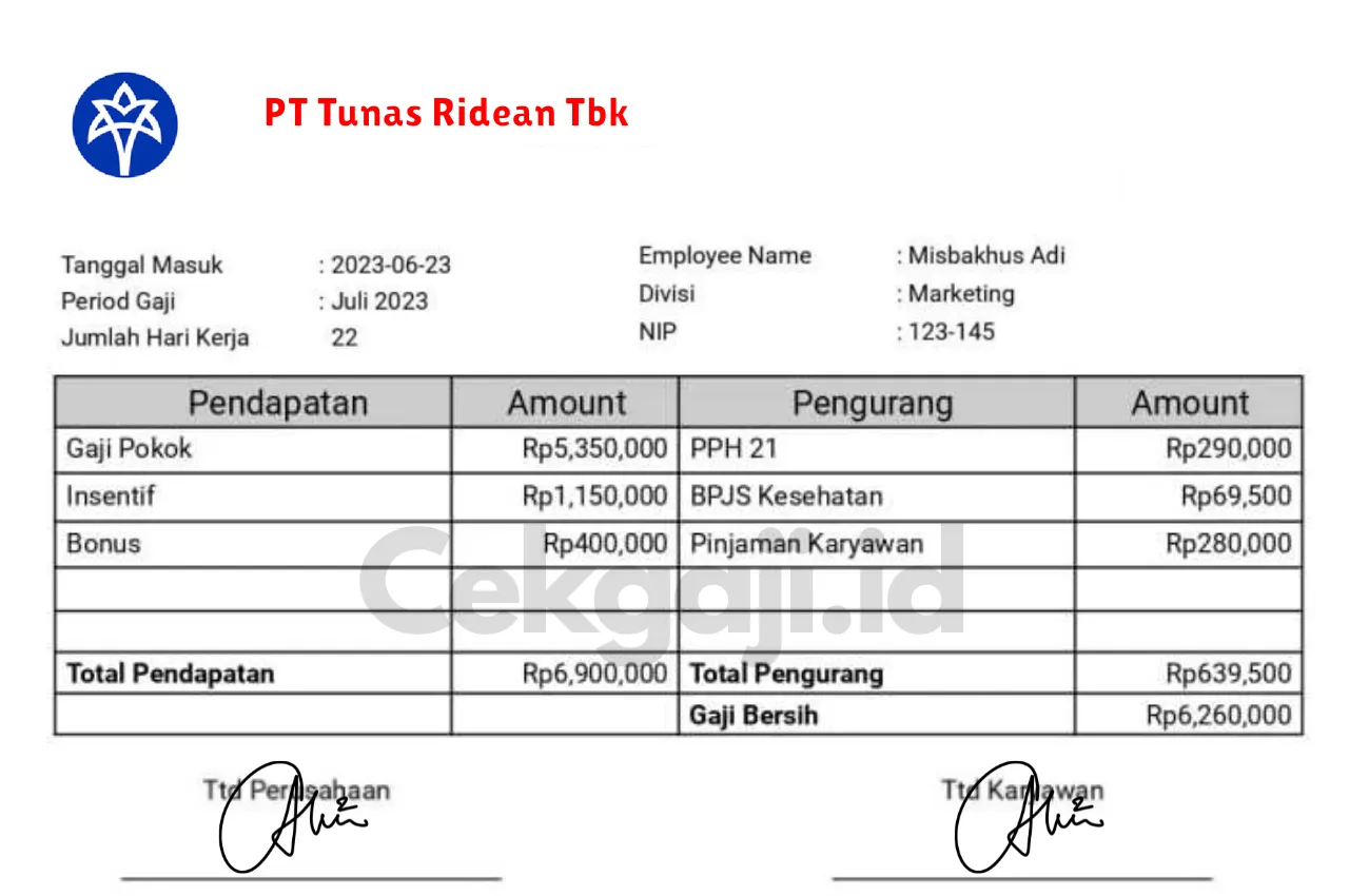Slip Gaji PT Tunas Ridean Tbk