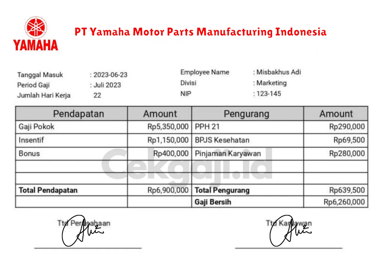 Slip Gaji PT Yamaha Motor Parts Manufacturing Indonesia