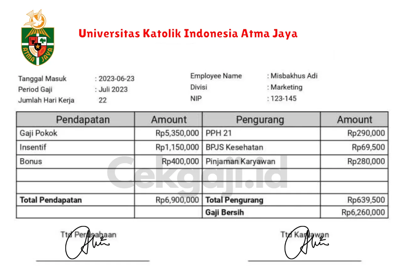 Slip Gaji Universitas Katolik Indonesia Atma Jaya